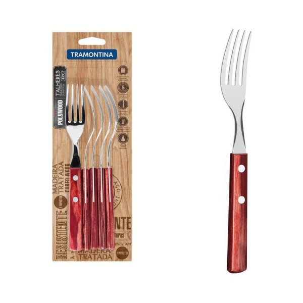 Conj. Garfos Inox 6 Pçs Polywood Vermelho Tramontina