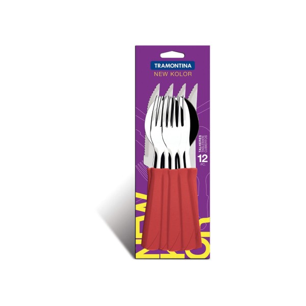 Encontraproduto.com.br - Faqueiro Tramontina New Kolor com Lâmina em Inox e Cabo de Polipropileno Vermelho 12 Peças