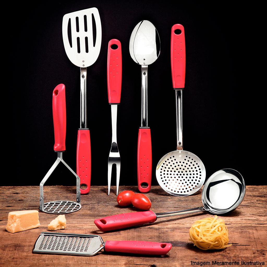 Encontraproduto.com.br - Espumadeira Utilitá em Aço Inox com Cabo de Polipropileno Vermelho - 25652/170 - Tramontina