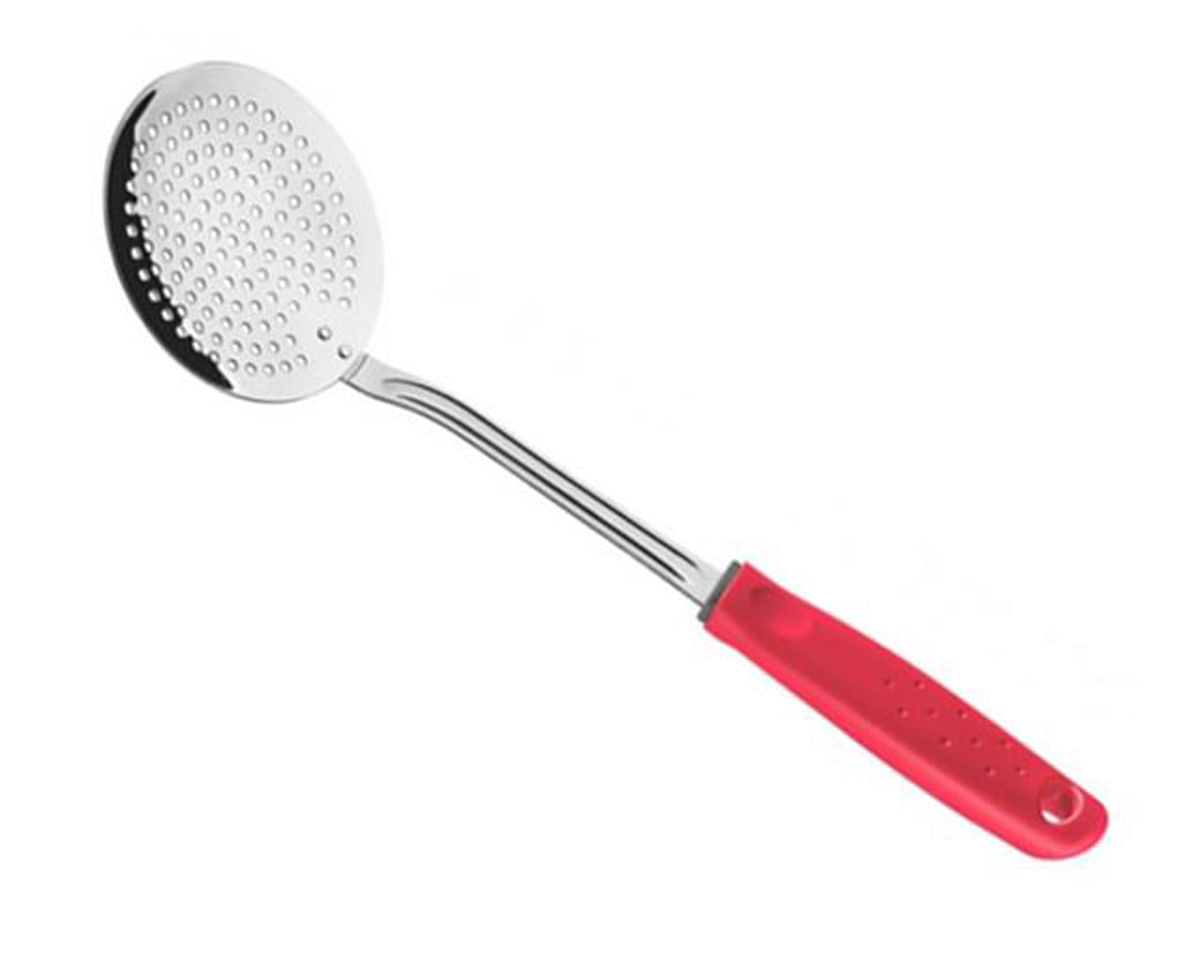 Encontraproduto.com.br - Espumadeira Utilitá em Aço Inox com Cabo de Polipropileno Vermelho - 25652/170 - Tramontina