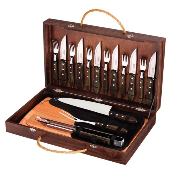 Encontraproduto.com.br - Kit Churrasco Jumbo Polywood Castanho 17 Pçs Tramontina