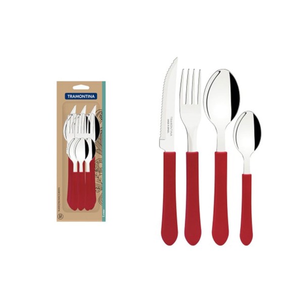 Encontraproduto.com.br - Conjunto de Talheres Tramontina Leme Vermelho12 Pecas