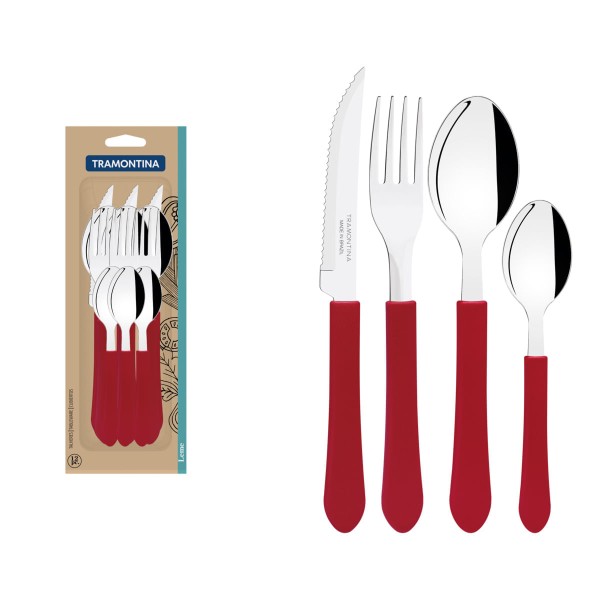 Encontraproduto.com.br - Conjunto de Talheres Tramontina Leme Vermelho12 Pecas