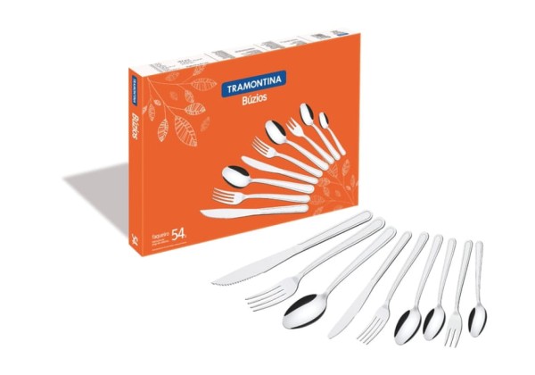 Encontraproduto.com.br - Faqueiro Tramontina Búzios em Aço Inox 54 Peças