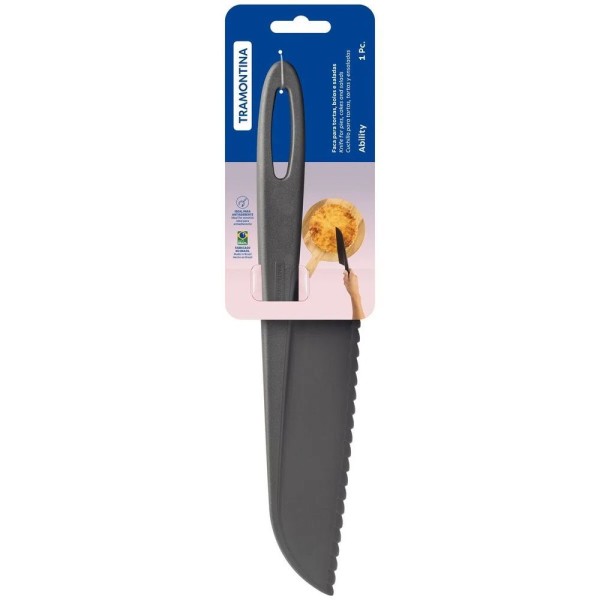 Encontraproduto.com.br - Faca Para Bolo Nylon Tramontina Ability Faca De Serra Corta Torta E Salada Multiuso 30cm Grafite