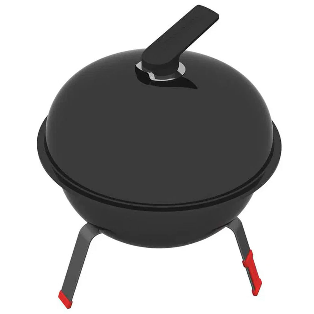 Encontraproduto.com.br - Churrasqueira Portátil a Carvão Tramontina TCP 320L com Tampa em Aço Esmaltado Grelha e Utensílios em Aço Inox