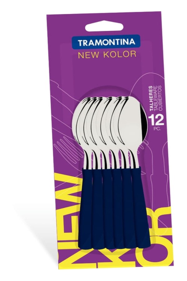 Conjunto Colher Cha Inox 12 Peças New K Azul Tramontina