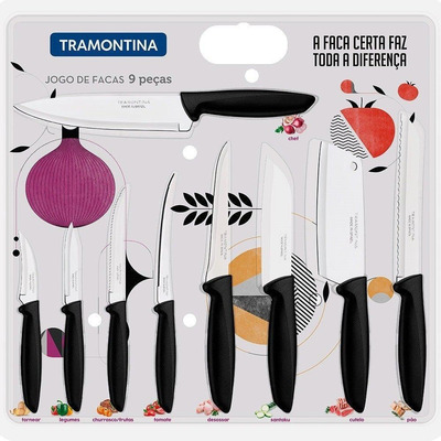 Jogo Facas Inox 3 Peças Plenus Preto Tramontina