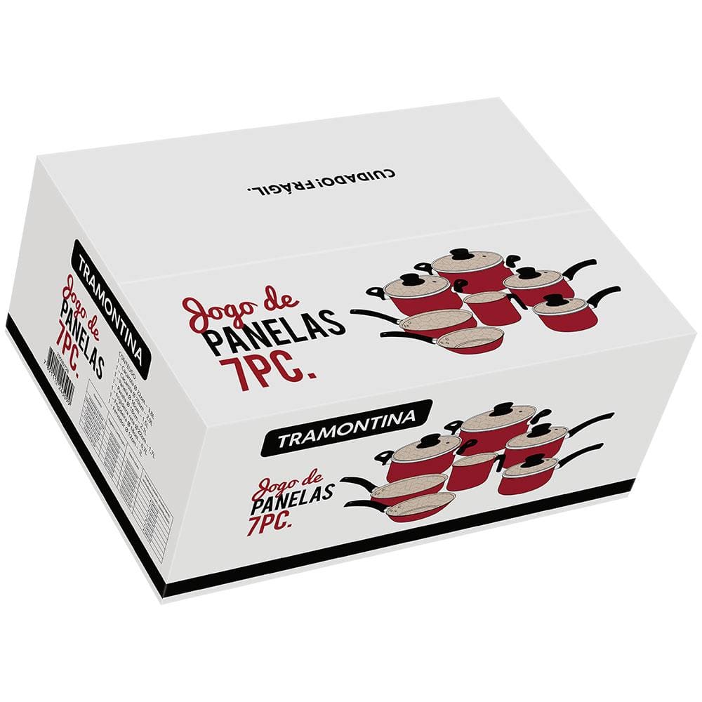 Encontraproduto.com.br - Conjunto de Panelas 7 Peças Tramontina Paris com Antiaderente Starflon T1, Tampas de Vidro com Saída de Vapor e Cabos de Baquelite