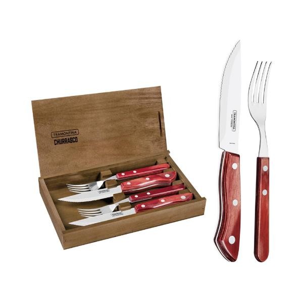 Jogo para churrasco em inox Tramontina Polywood 4 peças
