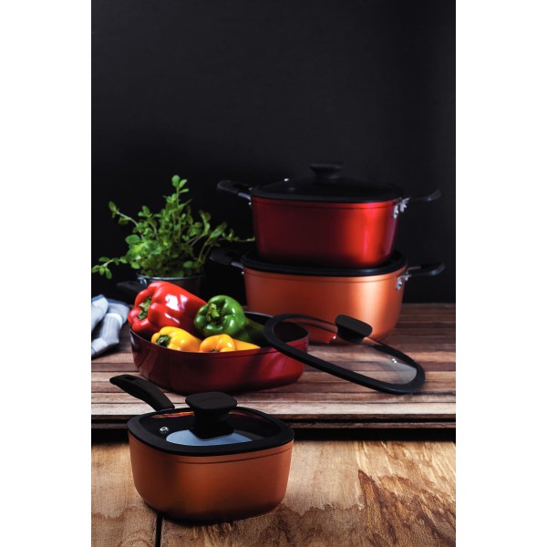 Encontraproduto.com.br - Frigideira Funda Tramontina Refinatta Alumínio Starflon Vermelho 24 cm 2,8 L