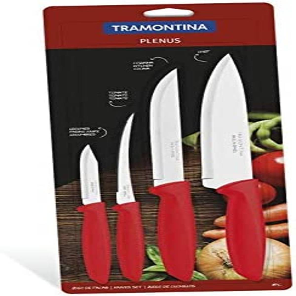 Encontraproduto.com.br - Jogo de facas com 4 peças vermelhas linha Plenus Tramontina