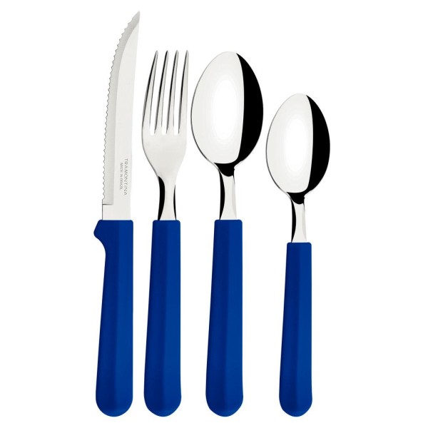 Encontraproduto.com.br - Faqueiro Tramontina Tulum com Facas para Churrasco 25 peças Azul 23299/183