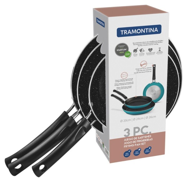 Encontraproduto.com.br - Conjunto de Frigideiras Tramontina em Alumínio Turquesa 3 Peças