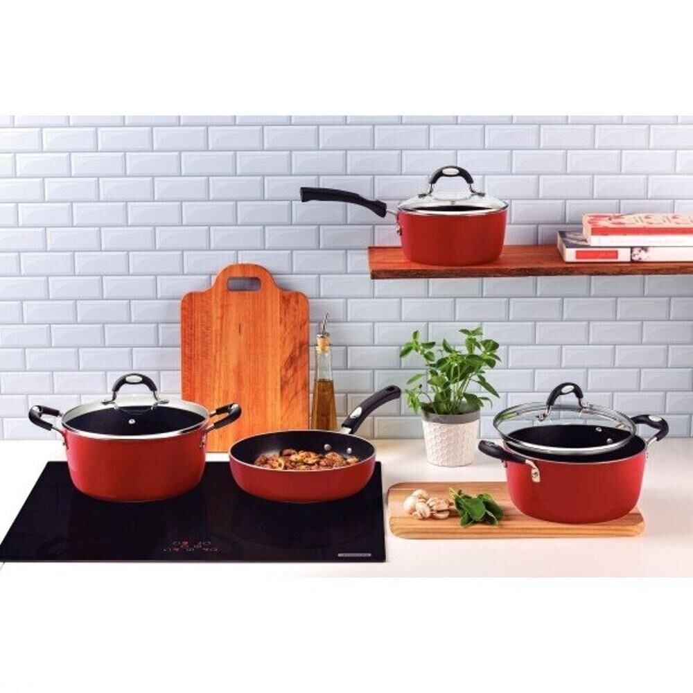 Encontraproduto.com.br - Jogo de Panelas Tramontina 4 Peças Mônaco Induction em Alumínio com Revestimento Interno Antiaderente Starflon Premium e Externo de Silicone Vermelho