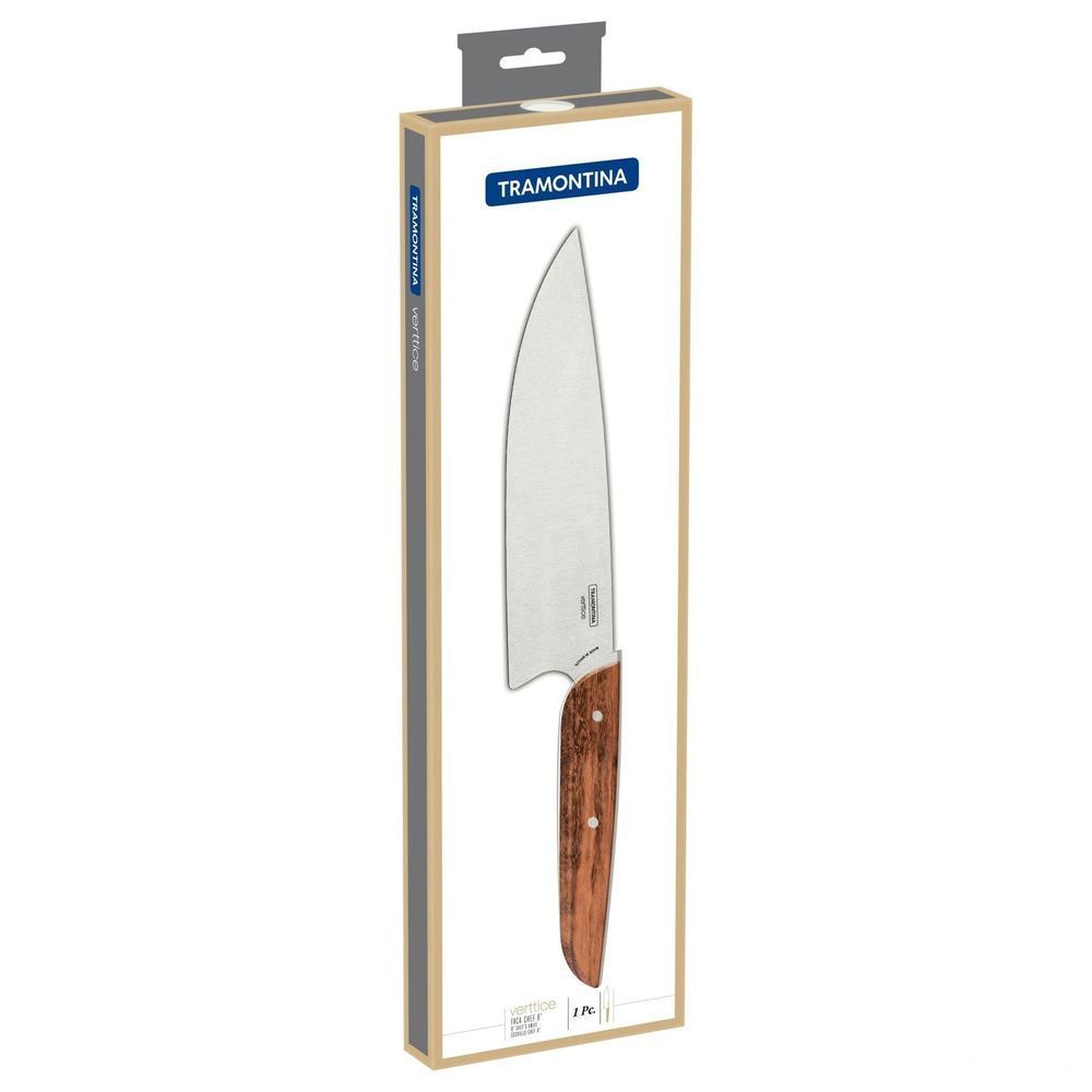 Encontraproduto.com.br - Faca Chef Verttice com Lâmina em Inox e Cabo de Madeira Natural 8pol - Tramontina