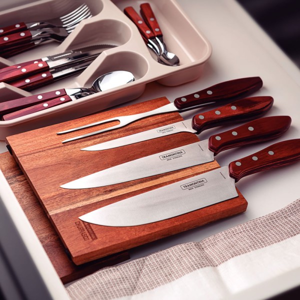 Encontraproduto.com.br - Jogo de Churrasco 5 Peças Inox Polywood Vermelho Tramontina
