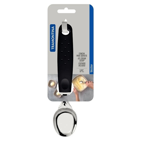 Encontraproduto.com.br - Concha Para Sorvete Tramontina Utilitá Preta, Em Aço Inox E Cabo De Polipropileno - 25607/100