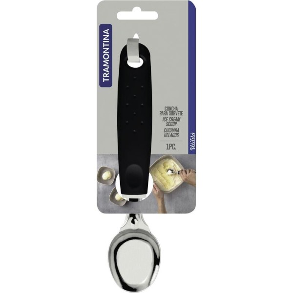 Encontraproduto.com.br - Concha Para Sorvete Tramontina Utilitá Preta, Em Aço Inox E Cabo De Polipropileno - 25607/100