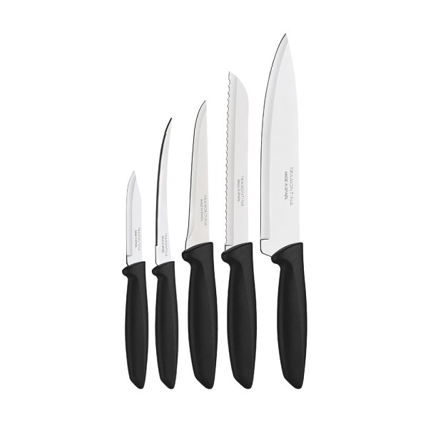 Encontraproduto.com.br - Conjunto de Facas Tramontina Plenus em Inox com Cabo Plástico Preto 5 Peças