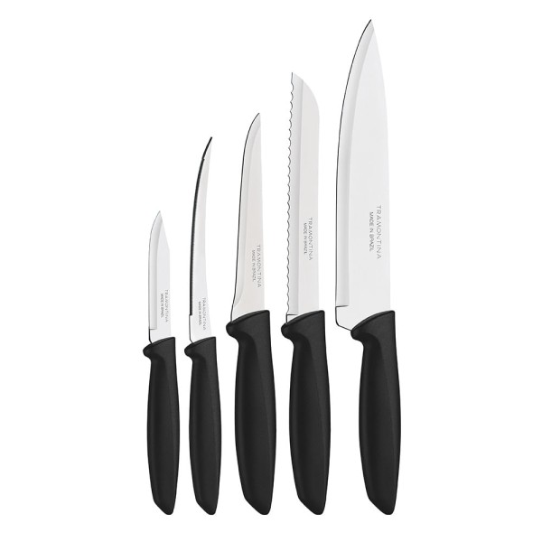 Encontraproduto.com.br - Conjunto de Facas Tramontina Plenus em Inox com Cabo Plástico Preto 5 Peças
