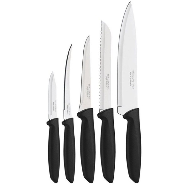 Encontraproduto.com.br - Conjunto de Facas Tramontina Plenus em Inox com Cabo Plástico Preto 5 Peças