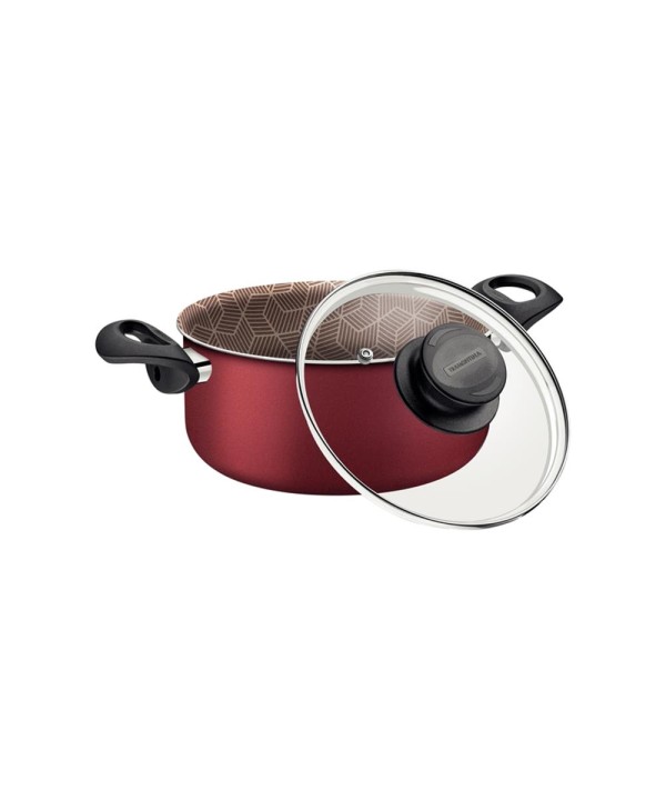 Cacarola Tramontina Paris Antiaderente Tampa de Vidro Vermelha 18CM