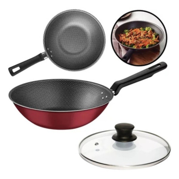 Encontraproduto.com.br - Panela Wok Sem Tampa de Alumínio Preta Tramontina 28cm 20395028
