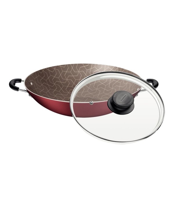 Panela Wok Tramontina Paris Antiaderente Vermelha Tampa de Vidro 32CM