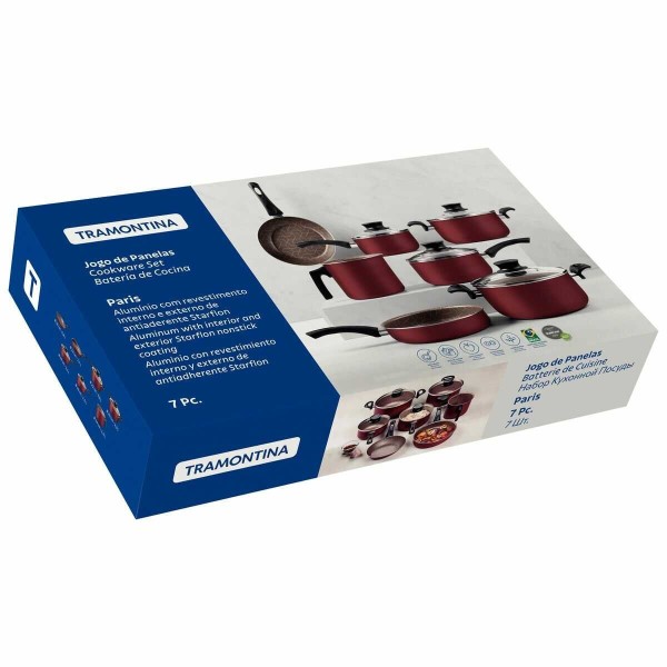 Encontraproduto.com.br - Jogo de Panela Antiaderente 7 Peças Paris Vermelho Alumínio Tramontina