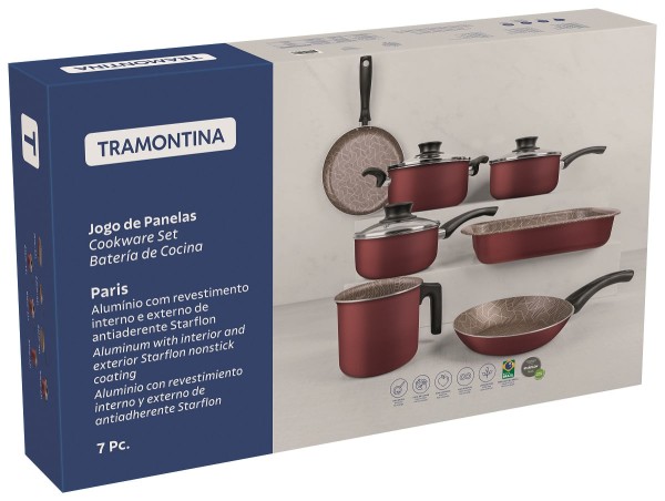 Encontraproduto.com.br - Conjunto de Panelas Tramontina Paris Texture Cereja 7 Peças
