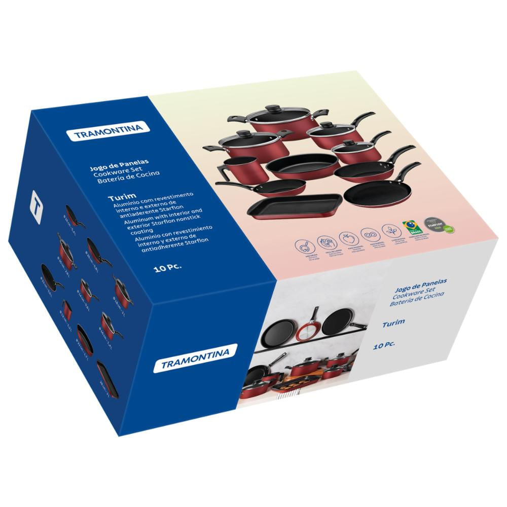 Encontraproduto.com.br - Jogo de Panelas Tramontina Turim Antiaderente Vermelho 10 Pecas