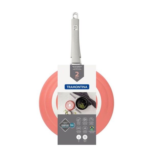 Encontraproduto.com.br - Jogo de Frigideiras Tramontina em Alumínio Antiaderente Starflon Premium Laranja 2 Peças