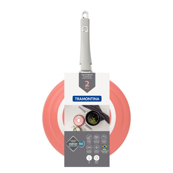 Encontraproduto.com.br - Jogo de Frigideiras Tramontina em Alumínio Antiaderente Starflon Premium Laranja 2 Peças