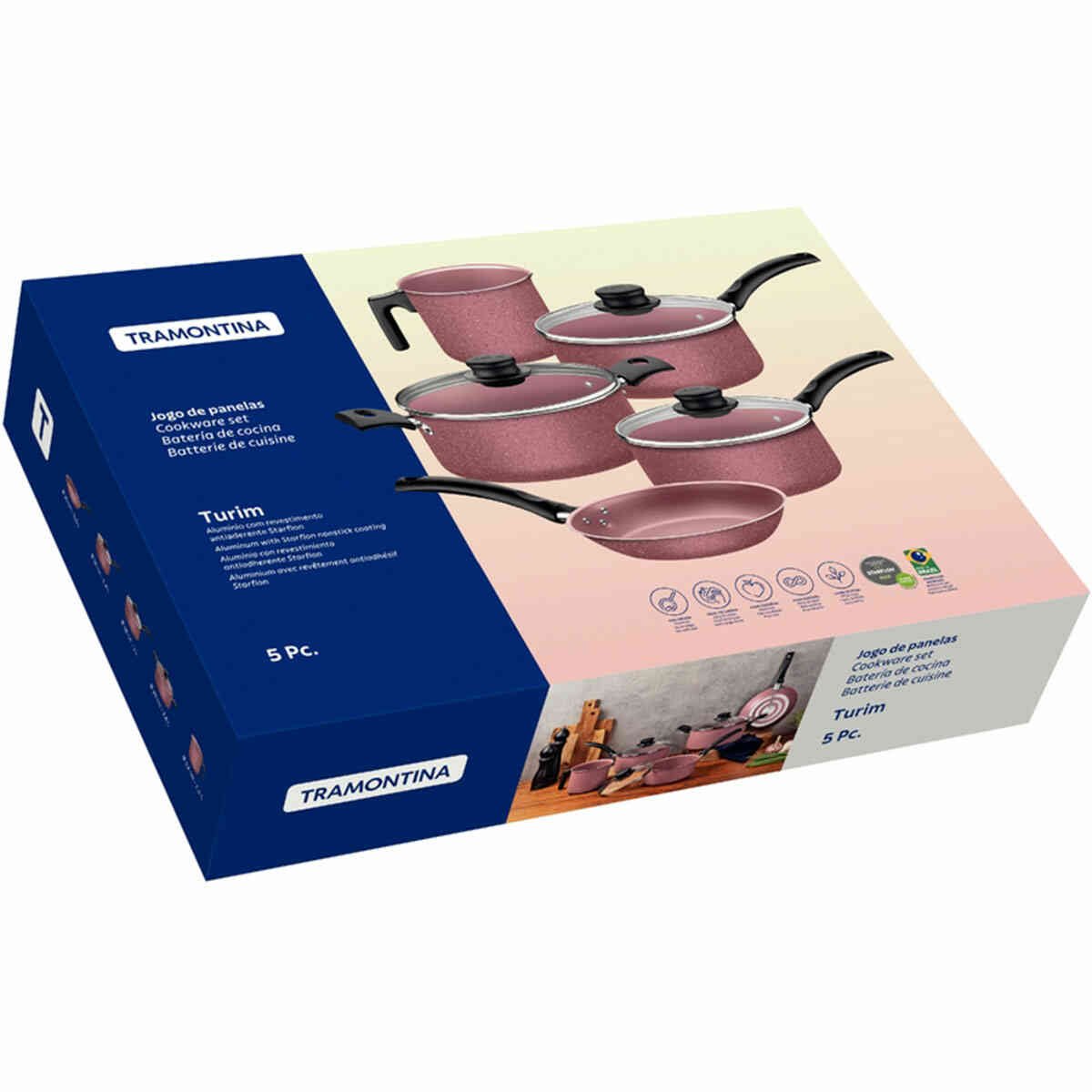 Encontraproduto.com.br - Conjunto de Panelas Antiaderente Tramontina Turim Rosê 5 Peças