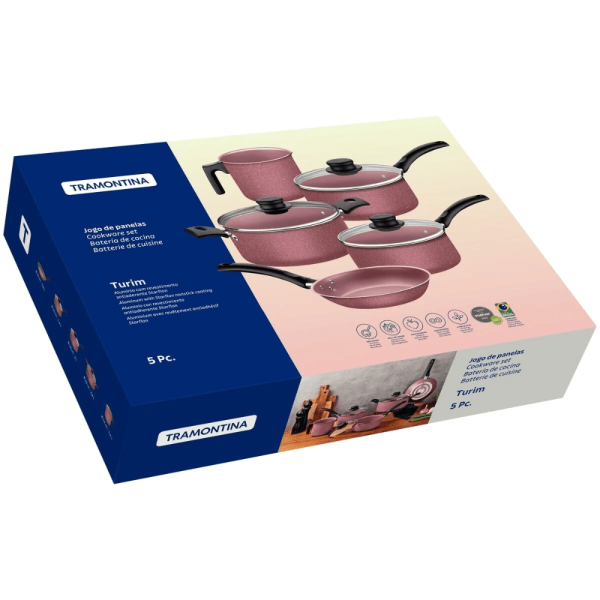 Encontraproduto.com.br - Conjunto de Panelas Antiaderente Tramontina Turim Rosê 5 Peças