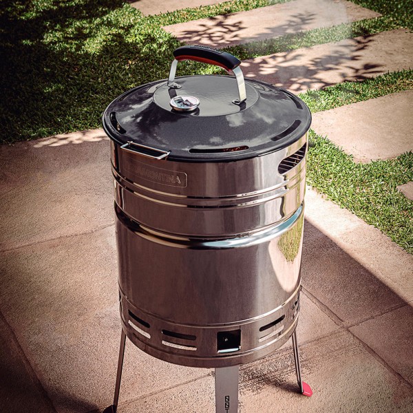 Encontraproduto.com.br - Churrasqueira à Carvão Tramontina TCP 400 em Aço Inox com Bandeja para Carvão em Aço Esmaltado