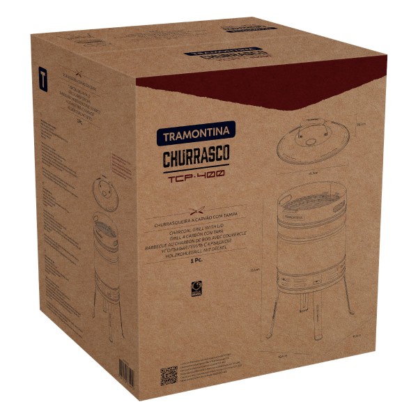 Encontraproduto.com.br - Churrasqueira à Carvão Tramontina TCP 400 em Aço Inox com Bandeja para Carvão em Aço Esmaltado