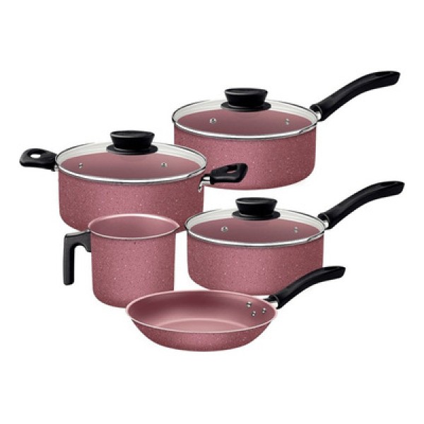 Encontraproduto.com.br - Jogo De Panelas Tramontina Linz Alumínio Rosa 5 Peças