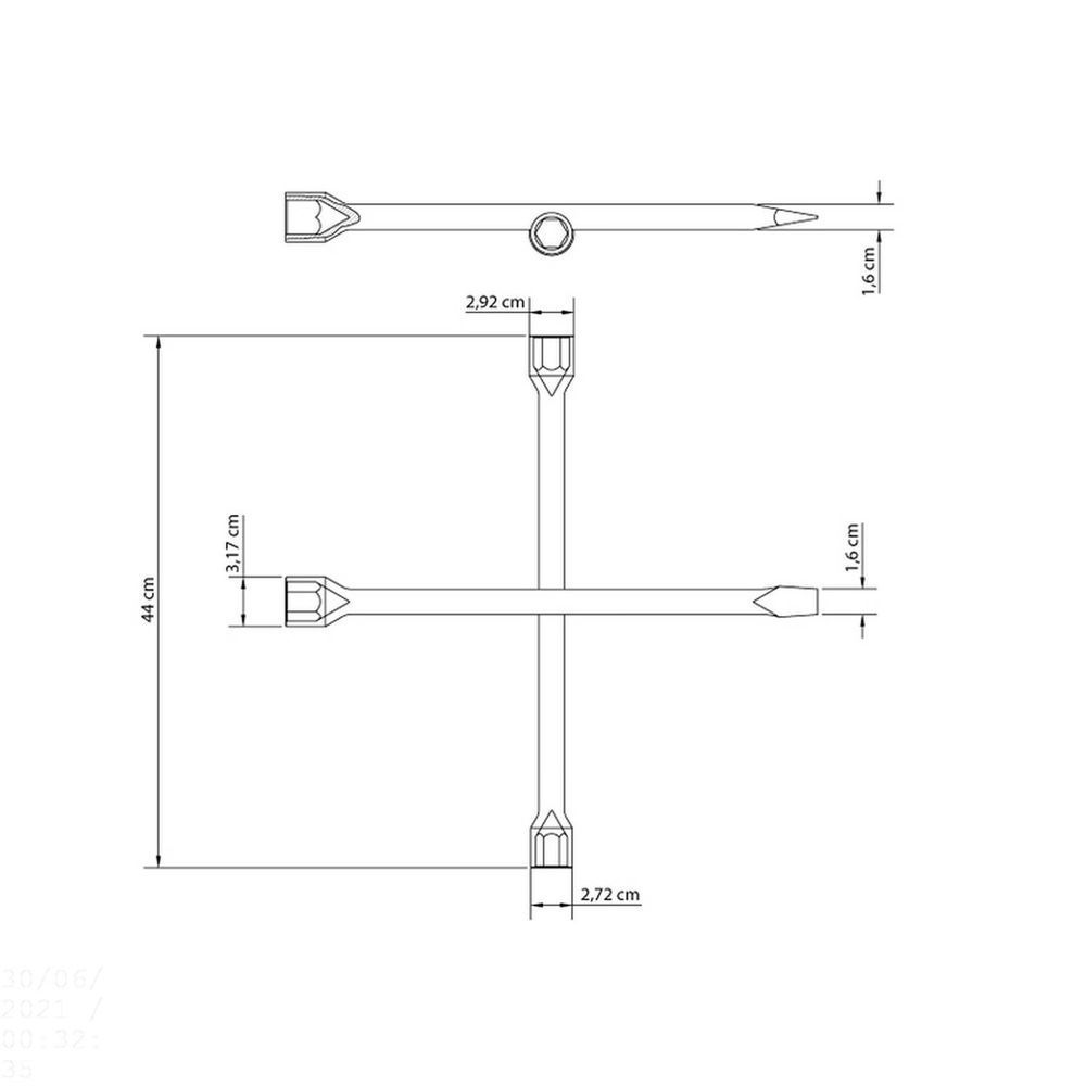 Encontraproduto.com.br - Chave de Roda Tipo Cruz Tramontina MASTER  Corpo Forjado Aço Especial 17x19x21 mm com Espátula 42860/001