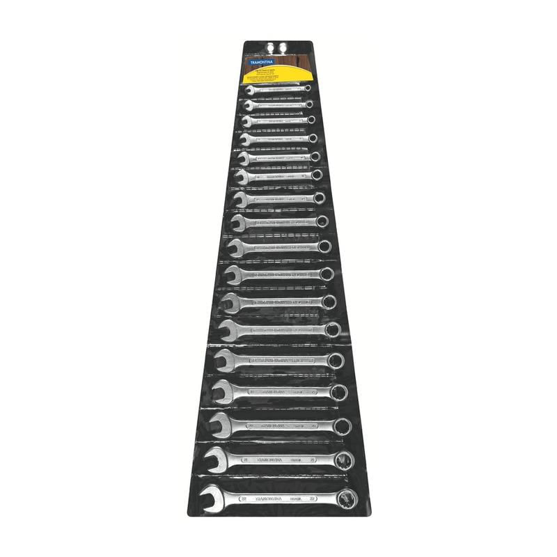 Encontraproduto.com.br - Jogo de Chaves Combinadas Tramontina Basic com Corpo em Aço Especial Cromado 17 Peças 41128/217