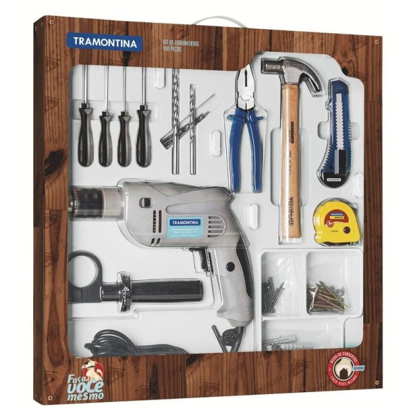 Kit de Ferramentas Tramontina com Furadeira Elétrica 500 W 127 V 100 peças 43408/434