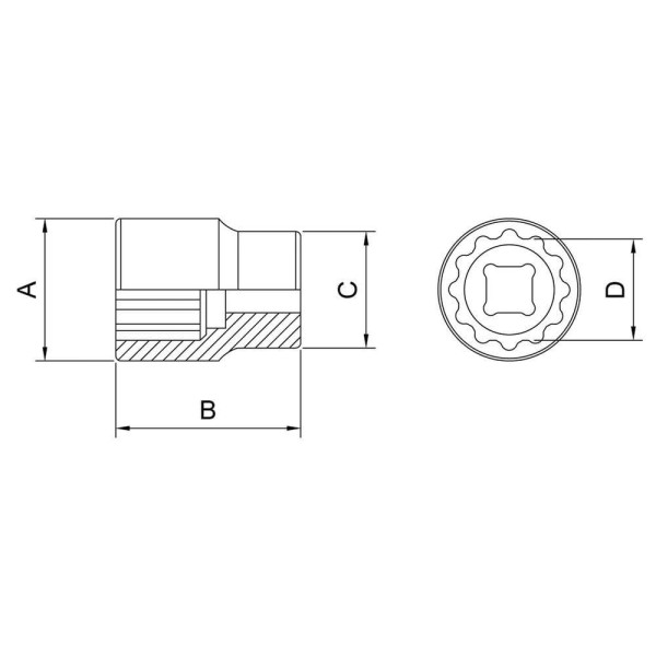 Encontraproduto.com.br - Soquete Estriado Cromo Vanádio 24mm Encaixe 3/8 Tramontina Pro Tramontina