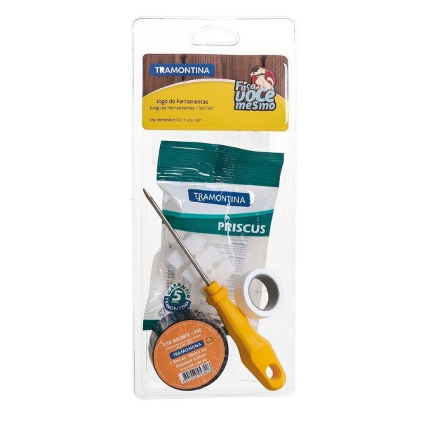 Encontraproduto.com.br - Kit De Ferramentas Com Fita Isolante Fita Veda Rosca Chave De Fenda E Conector 4 Peças