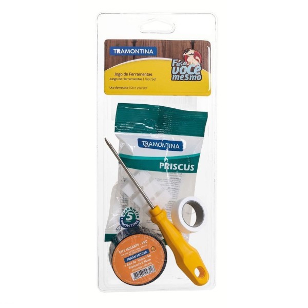 Encontraproduto.com.br - Kit De Ferramentas Com Fita Isolante Fita Veda Rosca Chave De Fenda E Conector 4 Peças