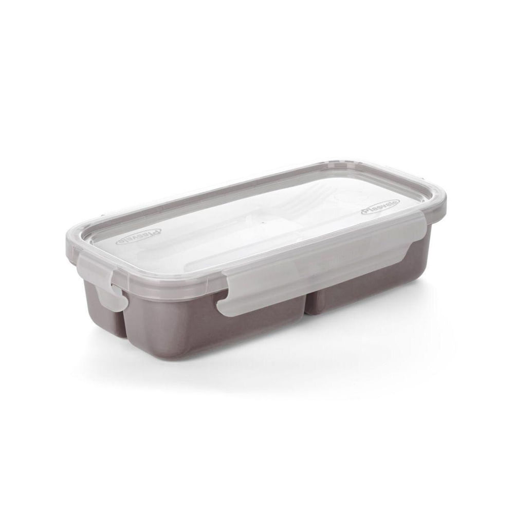 Encontraproduto.com.br - Pote para Marmita Retangular Com Talher Plasvale