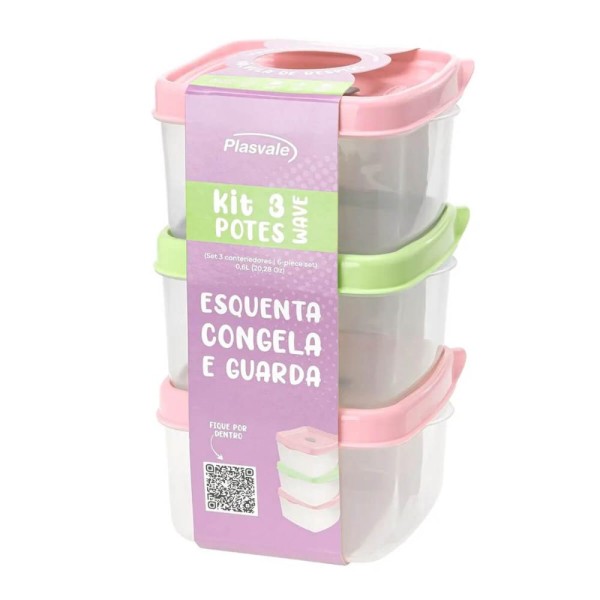 Encontraproduto.com.br - Conjunto de Potes Plasvale Wave  cj  3pç