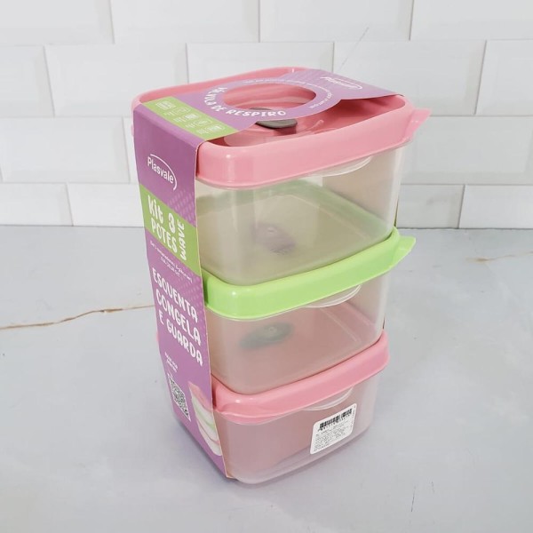Encontraproduto.com.br - Conjunto de Potes Plasvale Wave  cj  3pç