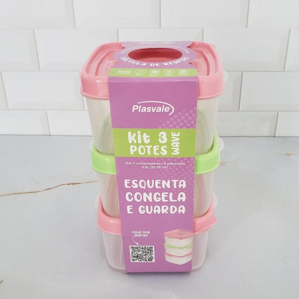 Encontraproduto.com.br - Conjunto de Potes Plasvale Wave  cj  3pç