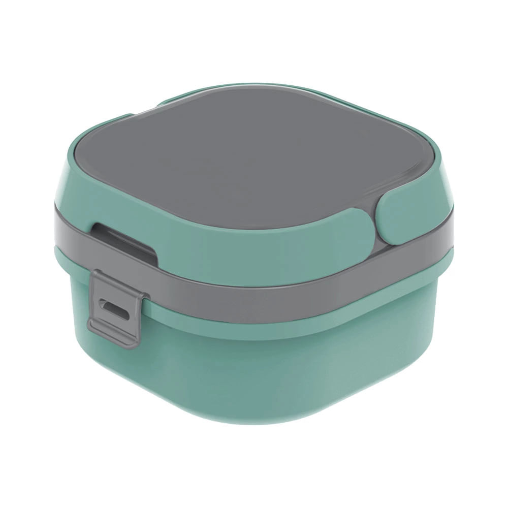 Encontraproduto.com.br - Marmita Quadrada em Plástico com 2 Compartimentos, Divisórias e Trava Plasvale 660ml Verde